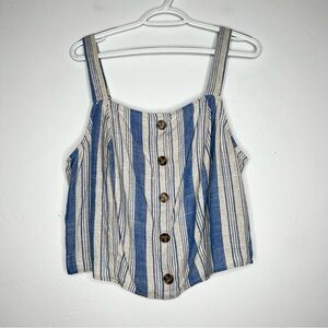 NWT Torrid Blue and Tan Striped Linen Blend Cropped Tank Top Size 1-14/16
